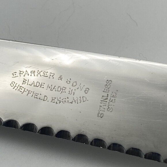 VTG E‎ Parker & Sons Serrated Knife Stainless Steel Round Wood Handle England - Picture 4 of 7